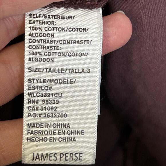 James Perse Shirt Womens 3 Burgundy Button Front Roll Tab Sleeve Cotton Slim Fit - Picture 6 of 10